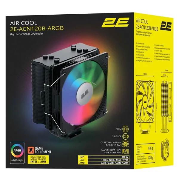 2E Gaming Air Cool ACN120W-ARGB Black CPU Cooler