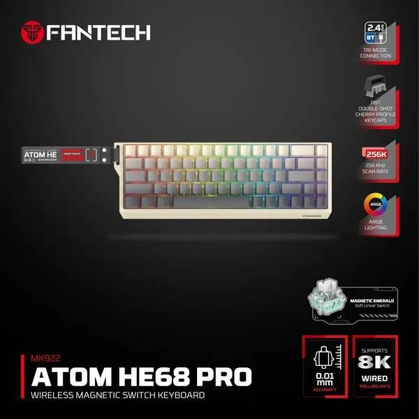 Fantech Atom HE68 Pro MK922 Wireless Magnetic Keyboard - Retro Edition